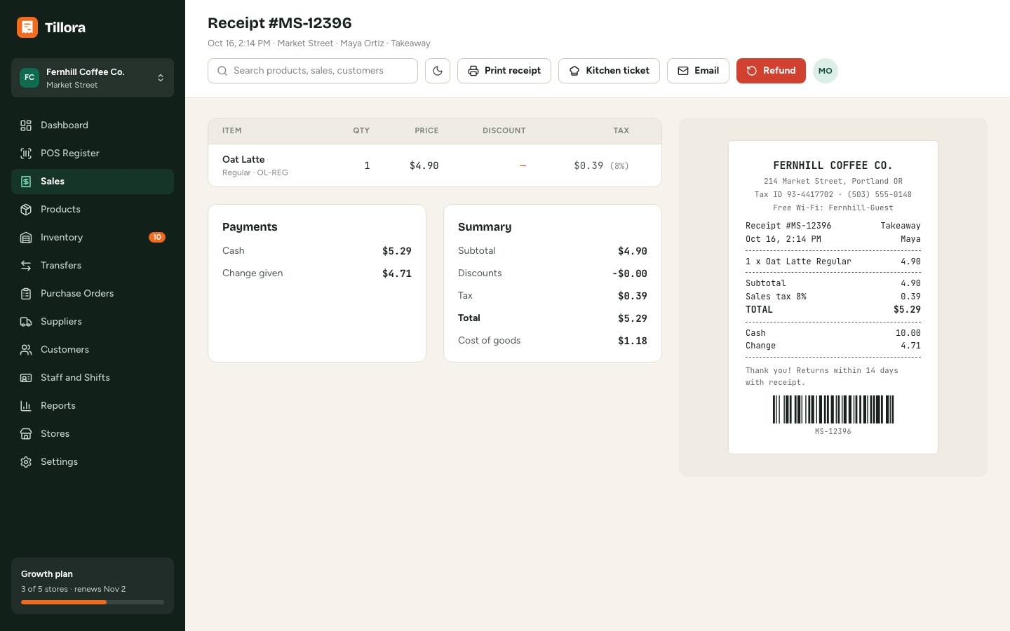 Sale and receipt