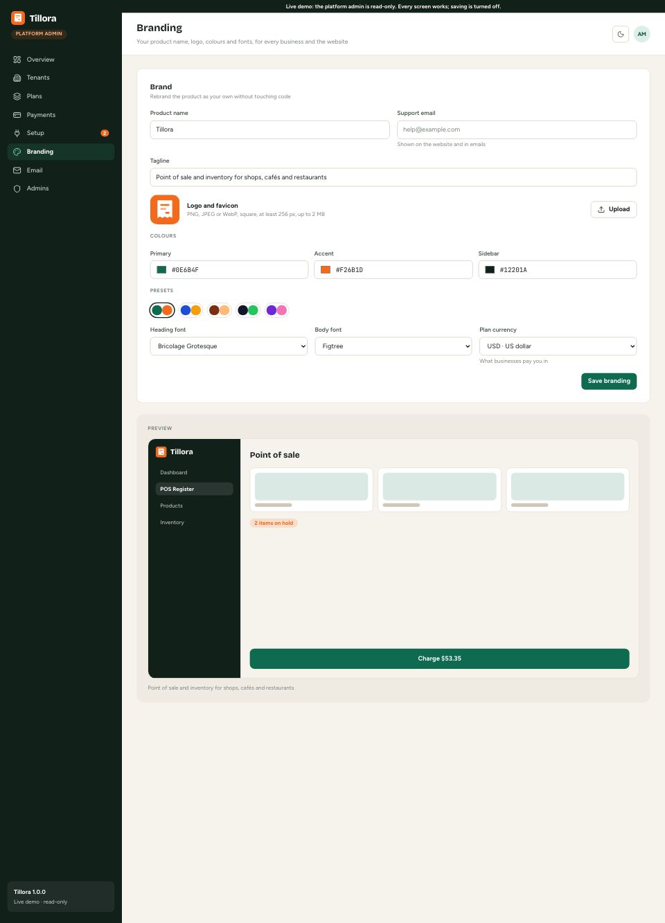 Branding page