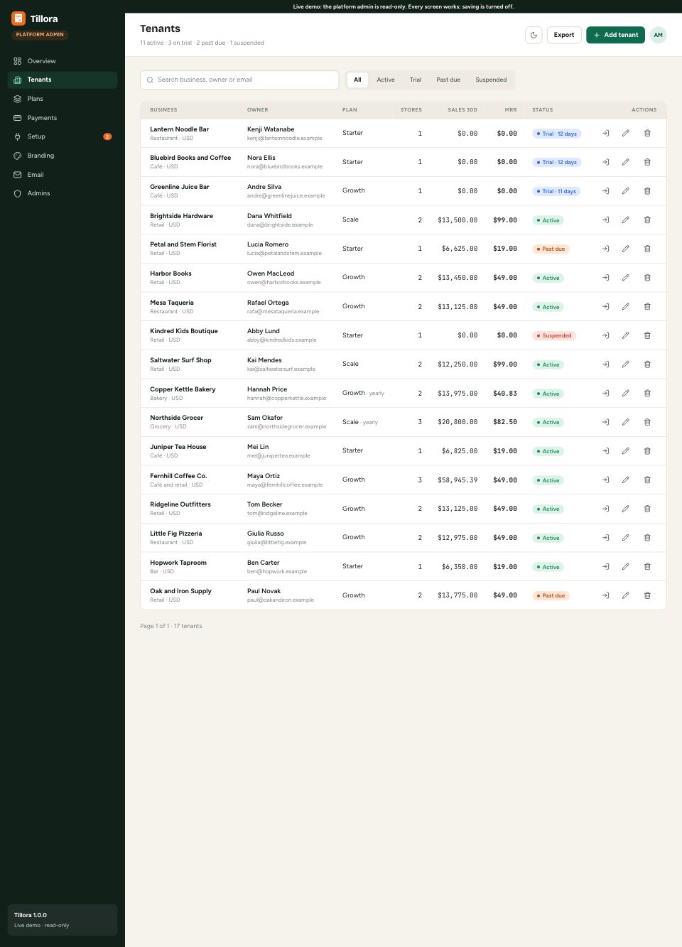 Tenants page